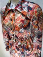 幾何学&花柄ワンピース(ブラックxベージュxオレンジ)