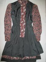 幾何学&花柄ワンピース(ブラックxスモークピンク&スモークパープル)