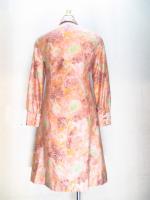 マーブル&花柄ワンピース(ライトオレンジxブラウンxライトグリーン)