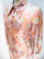 マーブル&花柄ワンピース(ライトオレンジxブラウンxライトグリーン)