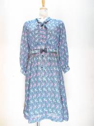 花柄ワンピース(グレーxピンク&ホワイト&カーキ)