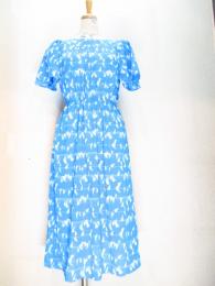 幾何学三角&ドットボーダー柄ワンピース(ライトブルーxホワイト)