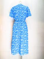 幾何学三角&ドットボーダー柄ワンピース(ライトブルーxホワイト)