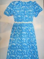 幾何学三角&ドットボーダー柄ワンピース(ライトブルーxホワイト)