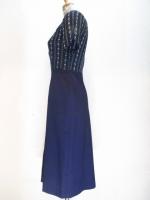 チェーン柄&無地ワンピース(ネイビーxホワイトxグリーン)