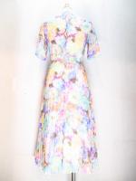 花柄ワンピース(ピンク&ライトブルー&パープル&イエロー&ブラウン)