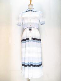 なみなみボーダー&ドット柄ワンピース(ホワイト&グレー&ブラック)