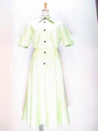 ストライプ柄ワンピース(ライトグリーンイエローxブラック)