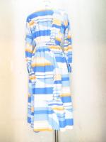 幾何学柄ワンピース(ライトブルーxオレンジxホワイト)