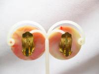 フランス製　アンティークラウンドイヤリング(ピンクマーブル)