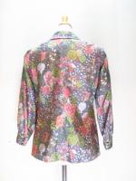 木&花柄シャツ(グレーxピンク&グリーン&ベージュ)