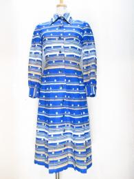 ボーダー&ドット柄ワンピース(ブルーxオフホワイト&キャメル)