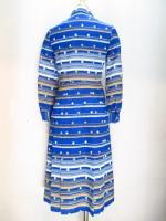 ボーダー&ドット柄ワンピース(ブルーxオフホワイト&キャメル)