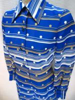 ボーダー&ドット柄ワンピース(ブルーxオフホワイト&キャメル)