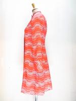 幾何学ボーダー柄ワンピース(オレンジxホワイト&ブラック&ベージュ)