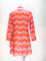 幾何学ボーダー柄ワンピース(オレンジxホワイト&ブラック&ベージュ)