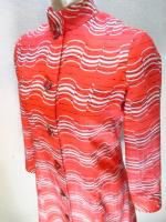 幾何学ボーダー柄ワンピース(オレンジxホワイト&ブラック&ベージュ)