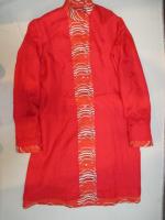 幾何学ボーダー柄ワンピース(オレンジxホワイト&ブラック&ベージュ)