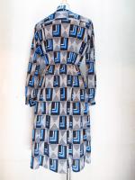 幾何学柄ワンピース(ブラックxホワイトxライトブルー)