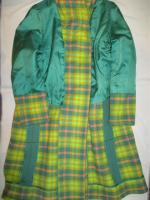 無地&チェック柄コート(グリーンxライトグリーン&イエロー&ピンク)