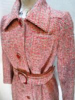 ツイードロングコート(オレンジxグリーンxクリーム)