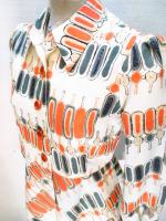 幾何学柄ワンピース(クリームxオレンジ&カーキ&ベージュ)