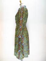 小花柄ワンピース(ネイビーxオレンジ&イエロー&ホワイト&グリーン)