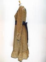 無地&幾何学柄ワンピース(ブラックxキャメル)