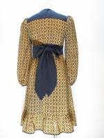 無地&幾何学柄ワンピース(ブラックxキャメル)