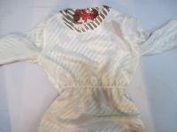 斜めボーダー&花柄ワンピース(クリームxブラウン&レッド)