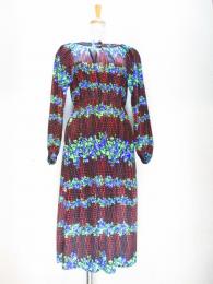 水玉&花柄ワンピース(ブラックxレッド&ブルー&グリーン)