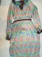 水玉&花柄ワンピース(ブラックxレッド&ブルー&グリーン)