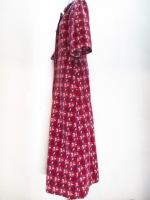 チェック柄ロングコート(ワインxピンク&ブルー&ブラウン)