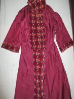 チェック柄ロングコート(ワインxピンク&ブルー&ブラウン)