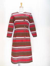 ボーダー柄ワンピース(ブラウンxレッドxベージュxパープル)