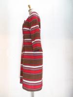 ボーダー柄ワンピース(ブラウンxレッドxベージュxパープル)