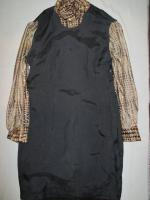 無地&幾何学柄ワンピース(ブラックxベージュ&ブラウン)