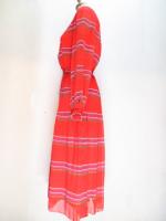 ボーダー&ドット柄ワンピース(レッドxグリーン&ブルー&パープル&ホワイト)