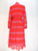 ボーダー&ドット柄ワンピース(レッドxグリーン&ブルー&パープル&ホワイト)